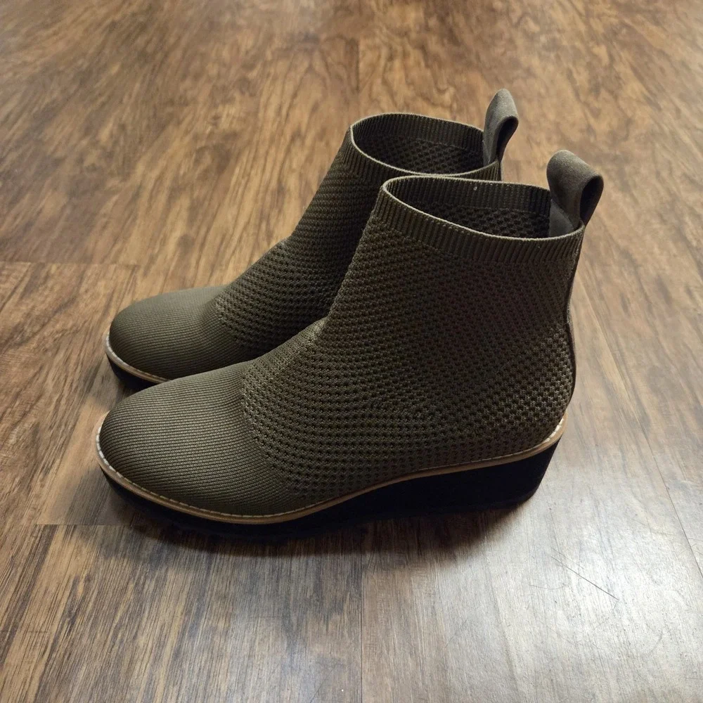 Eileen Fisher London Bootie Womens 7 Graphite Stretch Fabric Wedge Snow Winter